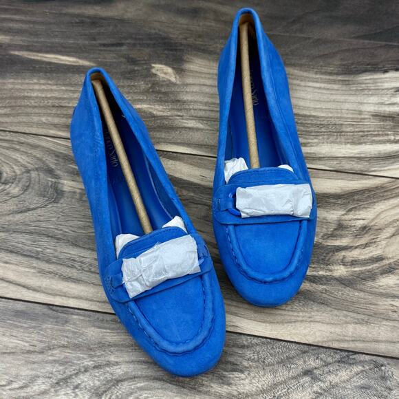 NIB Franco Sarto 7.5M Farah Blue Suede Chain Loafer Flats - Picture 5 of 13